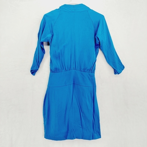 Diane Von Furstenberg Blue Faux Wrap Layered Side Button V Neck Midi Dress P4151 - Picture 4 of 9